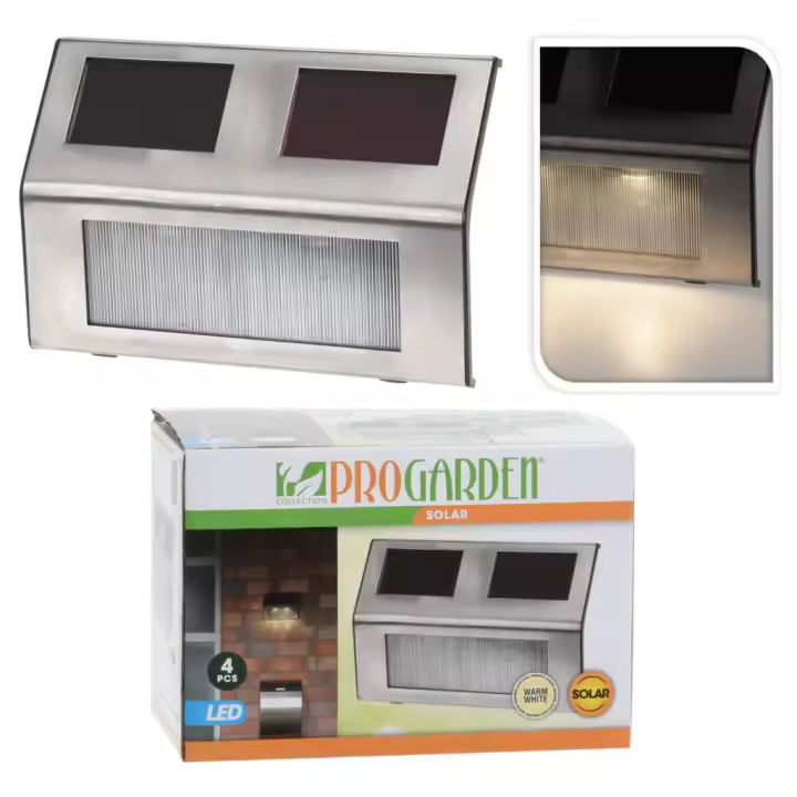 ProGarden Lámparas solares LED de jardín 4 unidades acero inoxidable - 1