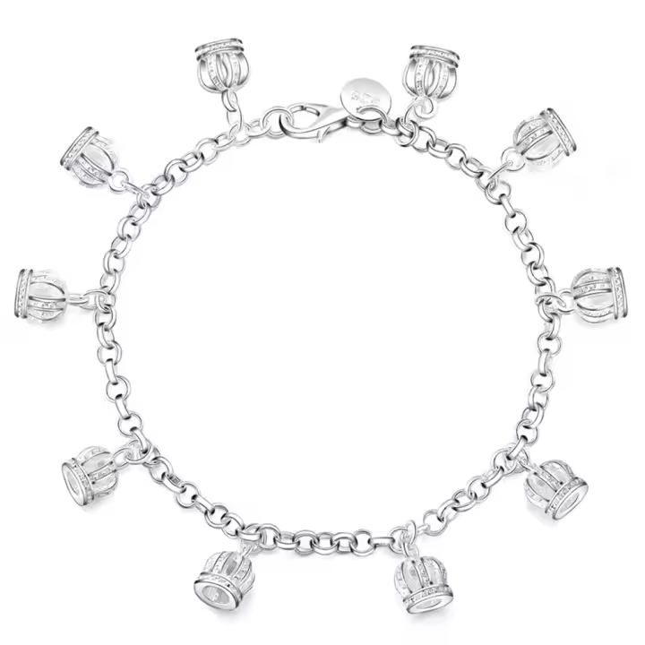 925 Sterling Silver Zircon Crown Pendant Chain Bracelet for Women's Jewelry - 1