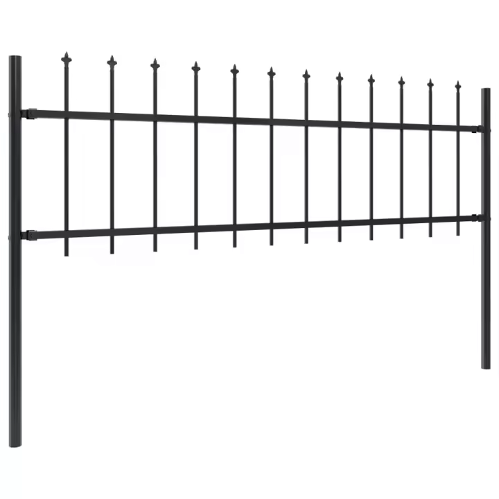 vidaXL Valla de jardín con puntas de lanza acero negro Altura 0,6 m Longitud 1.7 m,  3.4 m,  5.1 m y mas Perfecta para plantas y animales, múltiples usos malla para ventilación, seguridad, ventana, jardín - 1