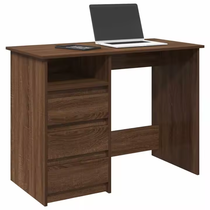 vidaXL Escritorio de madera de ingeniería 102x50x75 cm en color Marrón roble/Roble ahumado/Gris hormigón y más | estructura resistente ideal para salón dormitorio o estudio - 1