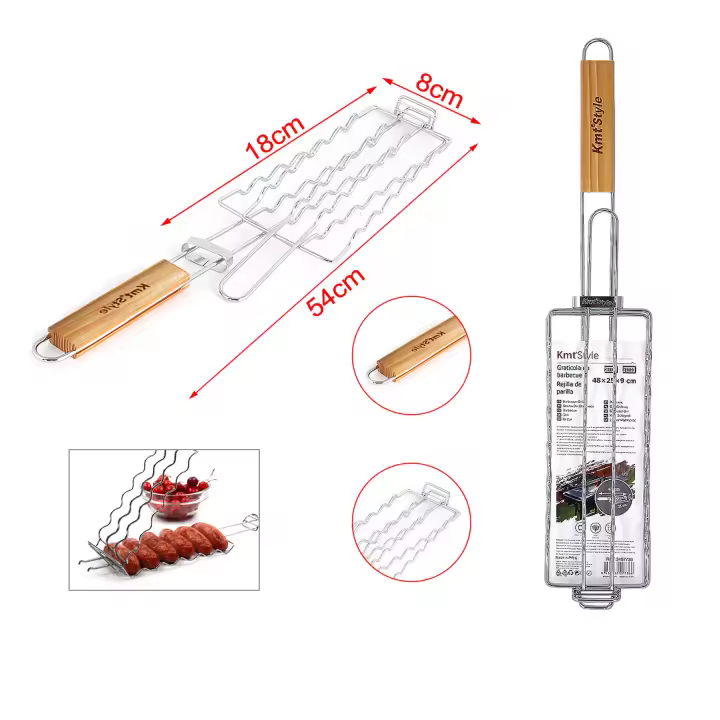 UD - Set 2 Rejilla para Barbacoa de Acero Inoxidable con Mango de Madera , forma de pescado – Parrilla Antiadherente para Pescado, Carne o Verduras – Kmt Style - 1
