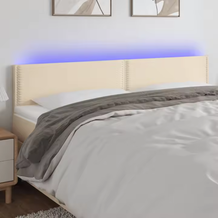 vidaXL Cabecero con LED de tela color crema 180x5x78/88 cm - 1
