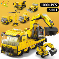 HUIQIBAO 1000pcs Juego De Bloques De Construcción Para Niños Camión Grúa De 6 En 1 Bulldozer Coche De Construcción De La Ciudad Bloques De Ingeniería Para Niños - details 0