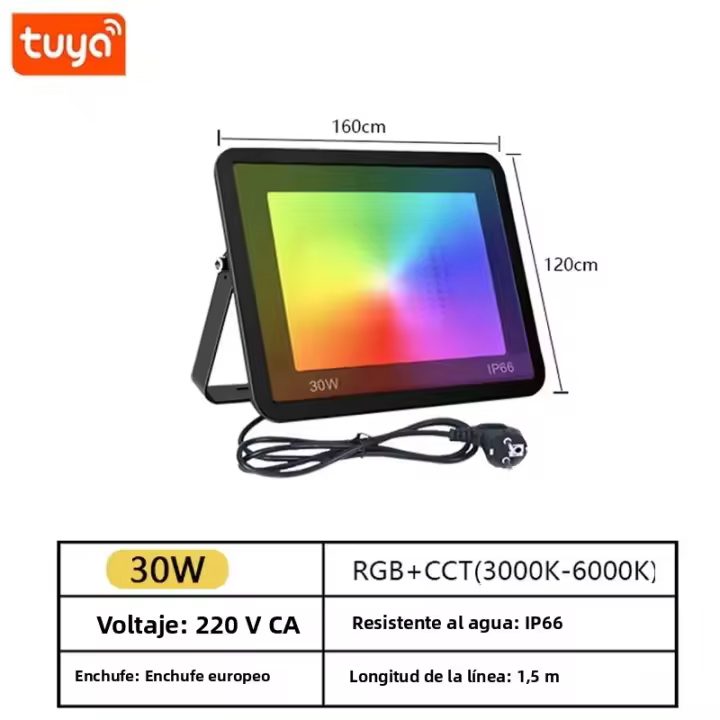 TUYA Floodlight Inteligente RGB Control Por App Y Voz RGBCW CCT 3000-6500K 30W 50W 100W 220V AC Para Iluminación Exterior De Jardín Y Fiestas - 1
