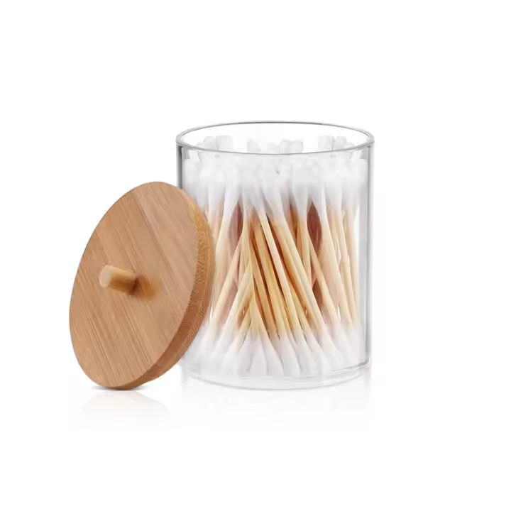 Organizador De Algodón Para Maquillaje Caja De Almacenamiento Para Cosméticos Joyería Desmaquillador Con Tapa De Bambú - 1