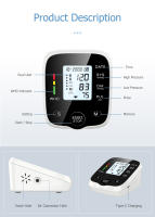 Basic Tensiómetro de Brazo digital, medición precisa de la presión arterial y el pulso,Tensiómetro de brazo digital con control de ajuste del manguito,  22-32 cm, 2X99 memoria Adecuado para uso doméstico: Type-C Charging o batería enchufable(Blanco) - details 6