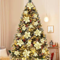 1/5Pcs Ornamentos De Navidad Dorados Con Flores Artificiales 20cm Decoración Para El Hogar Y Árbol De Navidad 2024 - details 3