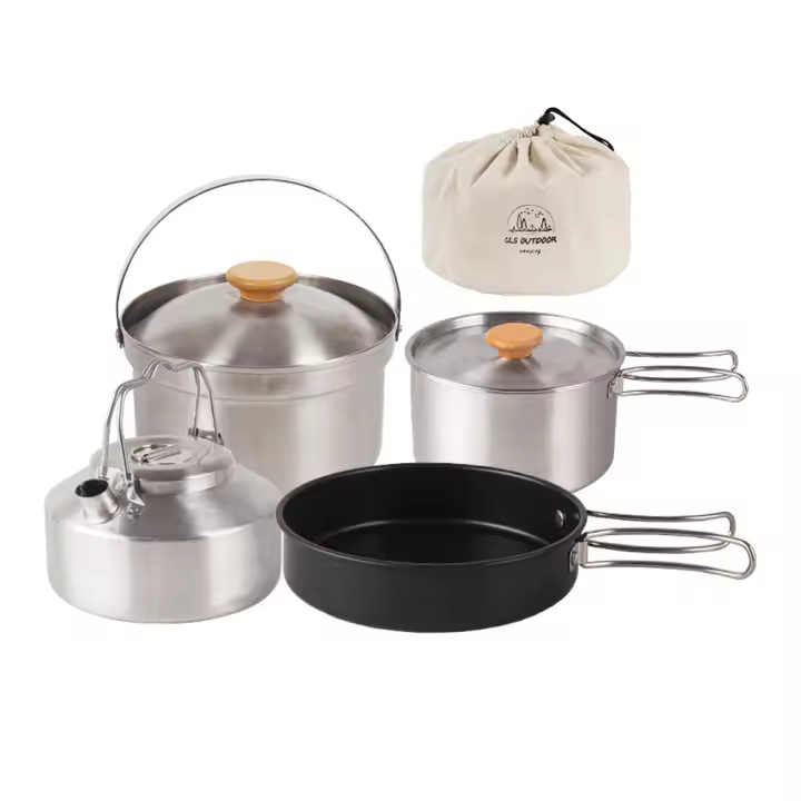 Juego De Cocina Para Camping Y Senderismo Con Olla Sartén Y Kettle Portátil De Acero Inoxidable Para Picnics Al Aire Libre - 1