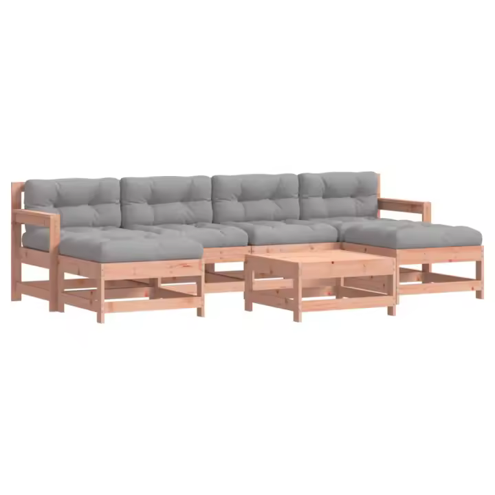 vidaXL Juego de muebles jardín 7 pzas y cojines madera abeto Douglas - 1