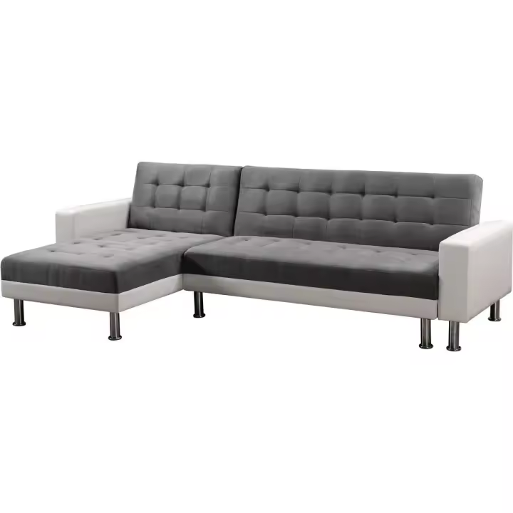 Sofá esquinero convertible y reversible "Theo" - 4 plazas - Blanco y gris - 1