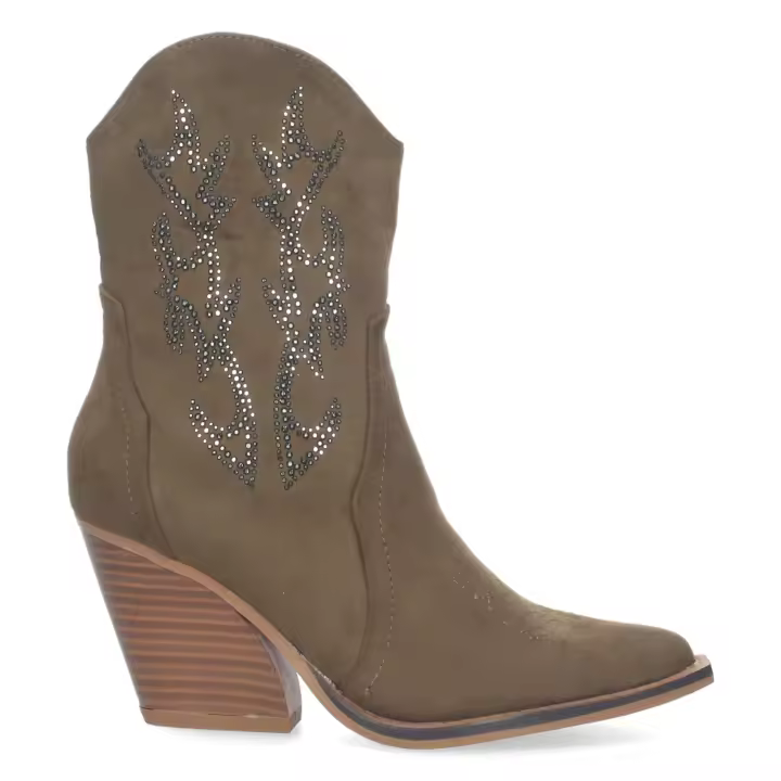 PuntoSalao Botines cowboy tacón campero mujer brillo en caña color verde - 1