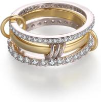 Anillo de eslabones entrelazados en oro bañado, con circonitas y múltiples elementos bicolor - details 3