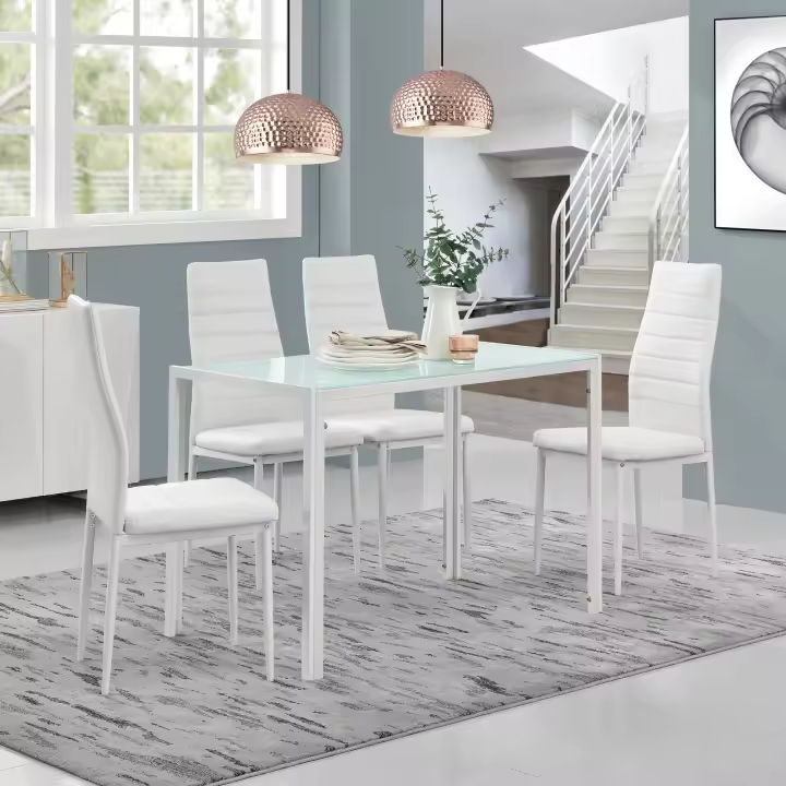 Mesa de comedor Eschede con Tablero de vidrio para 4 personas metal 105 x 60 x 75 cm - Blanco [en.casa] - 1