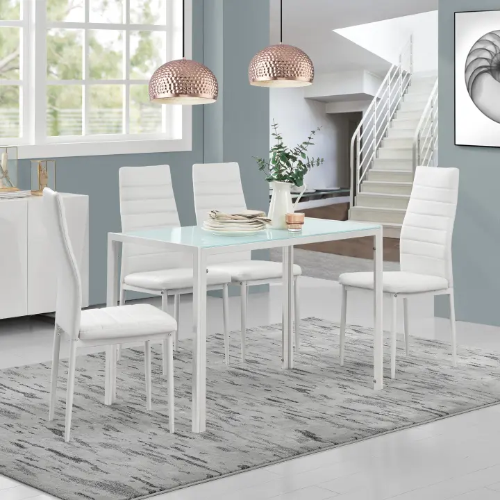Mesa de comedor Eschede con Tablero de vidrio para 4 personas metal 105 x 60 x 75 cm - Blanco [en.casa] - 1