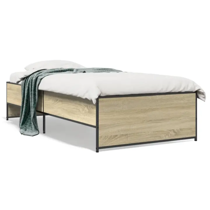 vidaXL Estructura cama madera ingeniería metal roble Sonoma 75x190 cm - 1