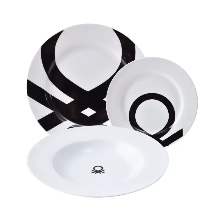 BENETTON Set de Vajilla de Porcelana Estampada Negra - 18 Piezas - 1