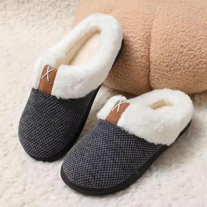 Pantuflas peludas de suela gruesa neutra, pantuflas de algodón antideslizantes cálidas de invierno, pantuflas de algodón gruesas y de terciopelo para el hogar - 1