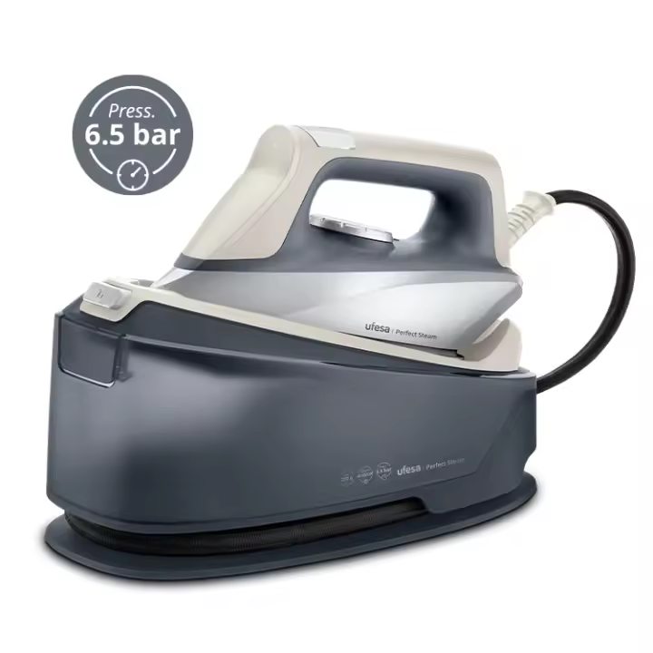 Ufesa - Centro de planchado Perfect Steam con bomba de 6.5 bares y golpe de vapor máximo de 290 g/min para planchado profesional en seco o con vapor, depósito de 1.2 L y calentamiento en 2 minutos - 1