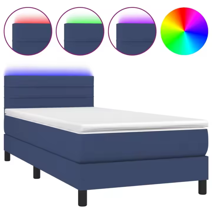 vidaXL Cama box spring colchón y luces LED tela azul 90x200 cm - 1