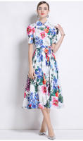 Vestido De Verano Para Mujer Con Cuello Torcido Y Manga Corta Estampado Vestido De Encaje Casual De Medio Tamaño Polyester - details 2