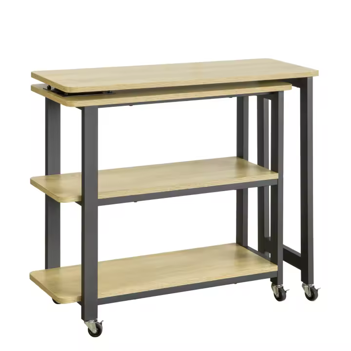 SoBuy Mesa de café con Ruedas, Mesa en Forma de L con 2 estantes, Escritorio de Esquina Estilo Industrial, 133 x 69 x 30 cm, FWT83-N ES - 1