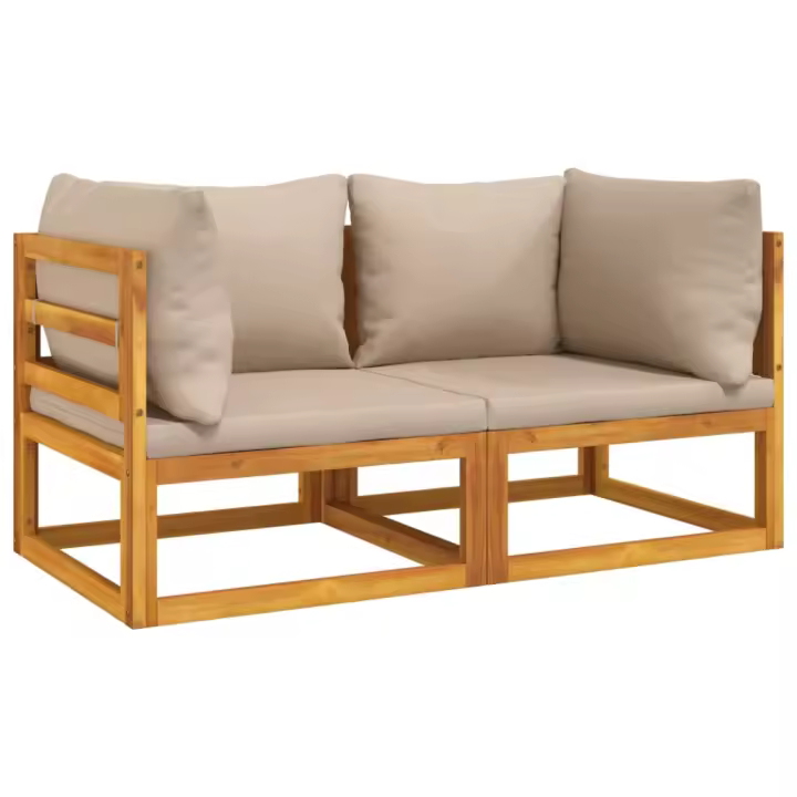 vidaXL Sofás modulares esquina 2 uds madera acacia cojines Taupé, Gris claro, Verde Conjunto Terraza Muebles Jardín Exterior Juego de Muebles de jardín Mueble Jardín Exterior Muebles de Salon Exterior - 1