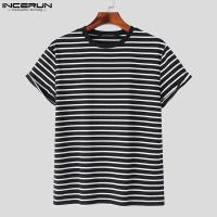 Camiseta Casual Para Hombre INCERUN Estilo Simple Con Rayas Cuello Redondo Manga Corta Suave Transpirable Talla S-5XL - details 11
