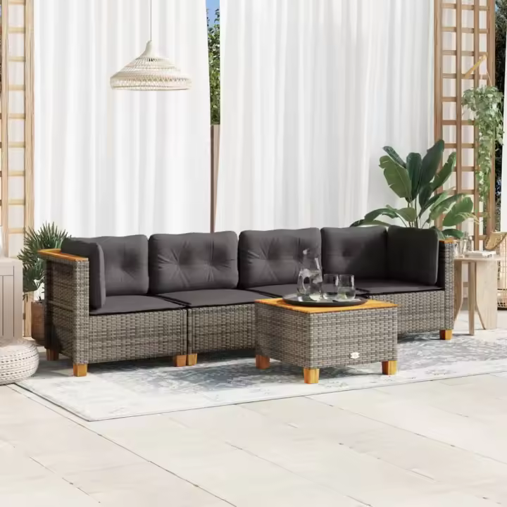 vidaXL Juego de sofás jardín con cojines 5 pzas ratán sintético gris - 1