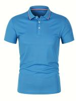 Camisa Polo Hombre Verano Transpirable Cómoda De Color Sólido Cuello Redondo Manga Corta Alta Calidad Ropa Casual De Calidad - details 12