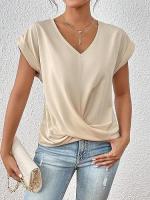 Camiseta de cuello en V lisa - Elegante blusa de manga corta para mujer (Primavera/Verano) - details 4