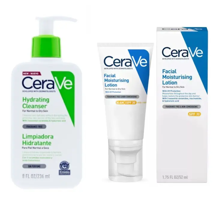 CERAVE Pack Limpiador Facial Piel Normal a Seca 236ml + Crema Hidratante SPF30 - 52ml. - 1