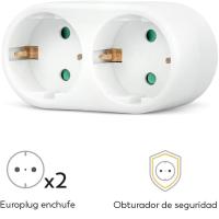 2*Adaptador 2 tomas Schuko, adaptador 2 enchufes, ladron doble frontal, enchufe multiple con 2 tomas, ladron de enchufes 2 x 16A, con proteccion para niños, max 3680W, color blanco, Don Feliz - details 1