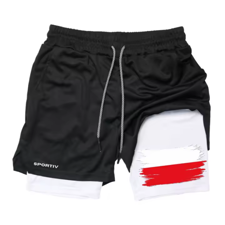 Shorts De Entrenamiento Para Hombre Con Estampado De Bandera 2 En 1 Quick Dry Con Bolsillo Para Teléfono Y Anillo Para Toalla Deportiva Y Running - 1