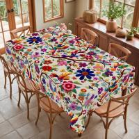 VIKAMA Teléfono De Mesa Redondo Retro Con Bordado Floral Diseño De Pájaro Y Flor Colorido Impermeable Y Resistente Al Aceite Cubierta De Cocina Moderna Para Hogar Y Restaurantes - details 1