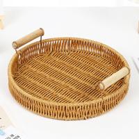 Bandeja De Alimentos De Plástico Tejida a Mano En Rattan Para Frutas Verduras Pasteles Forma Redonda Cesta De Almacenamiento Con Mango - details 7