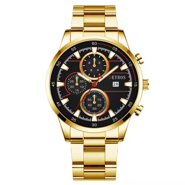 Reloj De Pulsera De Cuarzo Para Hombre DEYROS Calendario Moda Negocios Casual Regalo De Black Friday Para Padre Correa De Acero Inoxidable Dial Luminoso Resistente Al Agua - 1