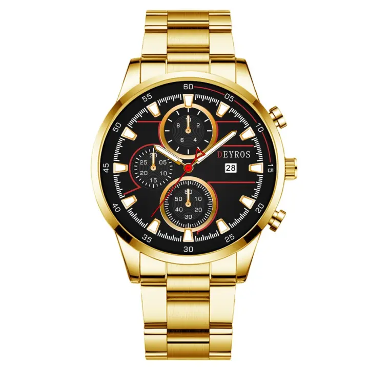 Reloj De Pulsera De Cuarzo Para Hombre DEYROS Calendario Moda Negocios Casual Regalo De Black Friday Para Padre Correa De Acero Inoxidable Dial Luminoso Resistente Al Agua - 1