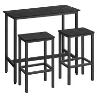 Conjunto de mesa y taburetes de bar estilo industrial, mesa alta de cocina, 2 taburetes, marco de acero resistente, diseño compacto y elegante para espacios reducidos, color gris melange o negro ébano - details 7