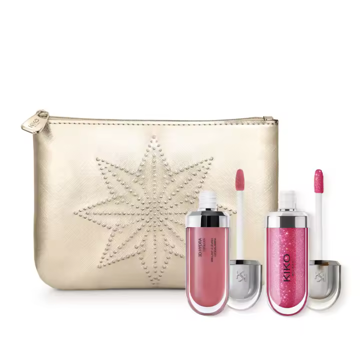Pack rutina maquillaje KIKO MILANO Lip set:3D Hydra Lipgloss 35 + 3D Hydra Lipgloss 10 + Festive pochette - 1