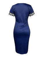 Vestido Elegante Para Mujer LW Con Estampado Cuadriculado Cuello Redondo Manga Corta Largo Hasta La Rodilla Para Oficina Vestido Bodycon De Cintura Natural - details 4