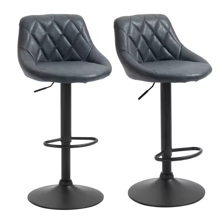 HOMCOM Conjunto de 2 Taburetes de Bar Giratorios con Altura Regulable Sillas Altas Modernas de Comedor con Base Redonda y Reposapiés 46x48x83-104 cm - 1