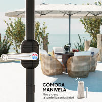 Outsunny Sombrilla Doble 4,5x2,65 m Sombrilla Terraza Exterior con Manivela Manual Resistente al Agua y Protección UV30+ Sombrilla Grande para Terraza Playa Piscina Crema - details 4