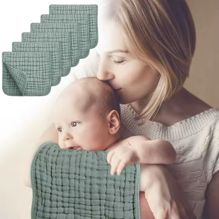 Toallas De Rostro Muselina Para Bebés 6pcs Suaves Para Piel Sensible Toallas De Baño Para Recién Nacidos Hechas De Algodón - 1