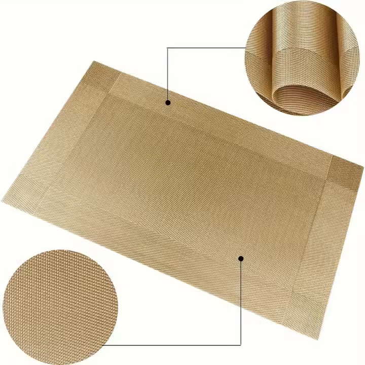 4pcs Tapete De Comedor De PVC Resistente Al Calor No Derrapante Fácil De Limpia Vinilo Tejido Gold Para Mesa De Cocina - 1