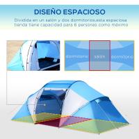 Outsunny Tienda de Campaña Familiar para 4-6 Personas Tienda Camping Plegable con Bolsa de Transporte Impermeable para Playa Parque 430x240x170 cm Azul y Blanco - details 3