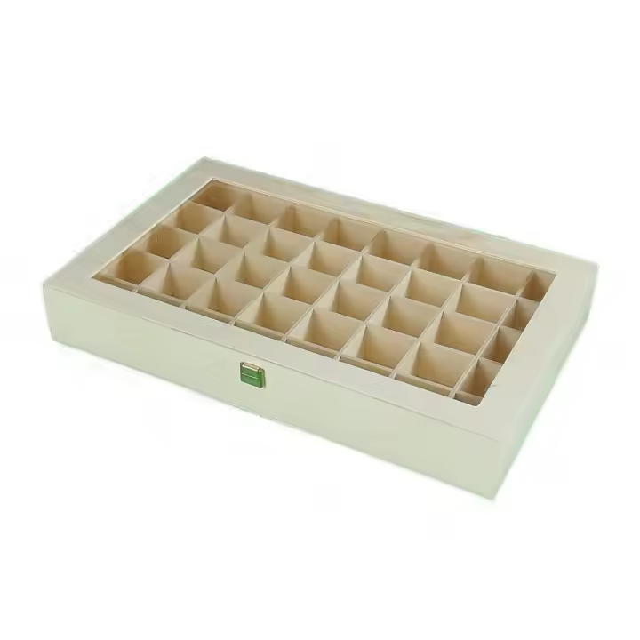 Caja para Colecciones de Madera de Chopo con 40 Divisiones Interiores y Tapa de Metacrilato Transparente - 1