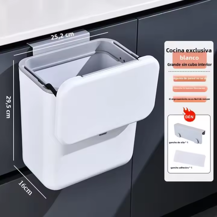 Bandeja De Cocina Colgante Gran Capacidad 9L/7L Soporte En La Pared Cubierta Reciclaje Papelera De Baño Material PP Rectangular - 1