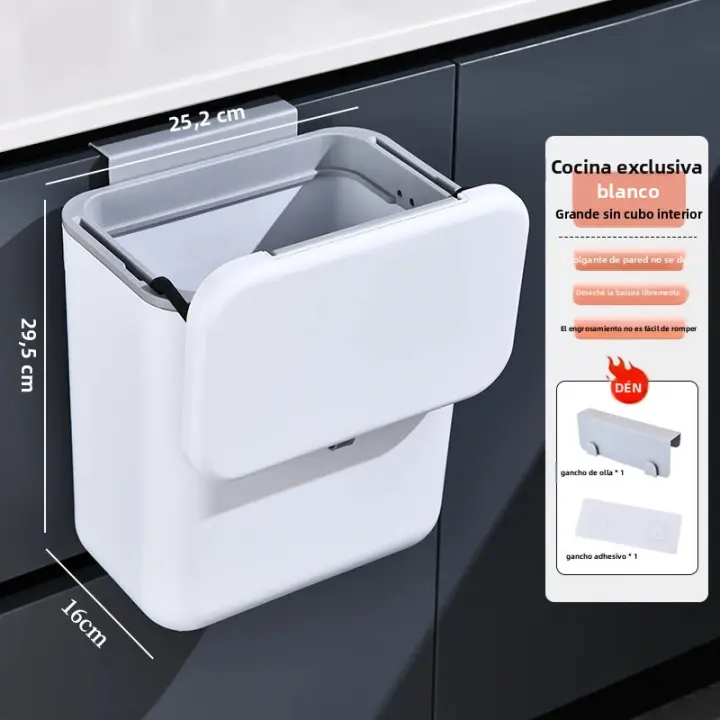 Bandeja De Cocina Colgante Gran Capacidad 9L/7L Soporte En La Pared Cubierta Reciclaje Papelera De Baño Material PP Rectangular - 1