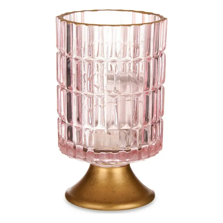 Farol LED Rayas Rosa Dorado Vidrio (10,7 x 18 x 10,7 cm) - 1