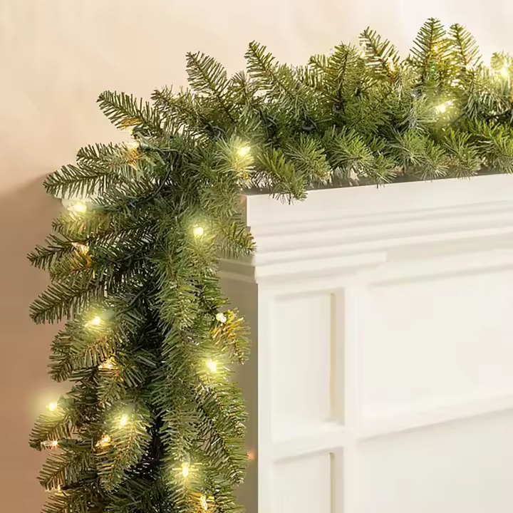 Decoración De Navidad Artificial De Pino Cedro Con 30 Luces LED En Rama Verde De 6 Pies Para Adornos Interiores De Invierno - 1